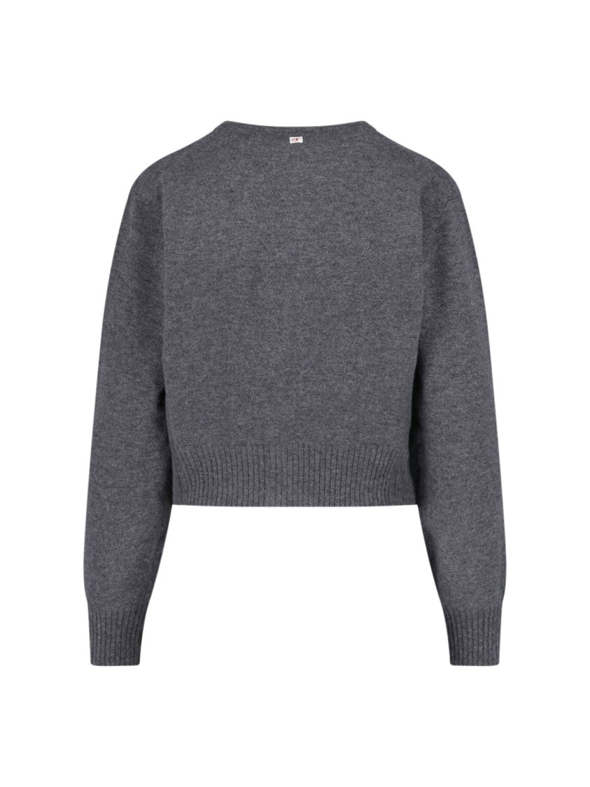 Low Classic Grey Cropped Round-Neck Wool Cardigan