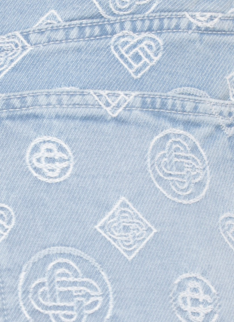 Casablanca Light Blue Denim Mini Skirt With Embroidered Logo