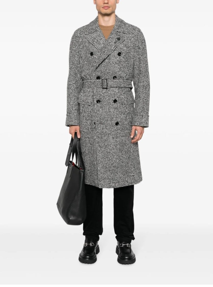 Lardini Double-Breasted Coat With Textured Fabric