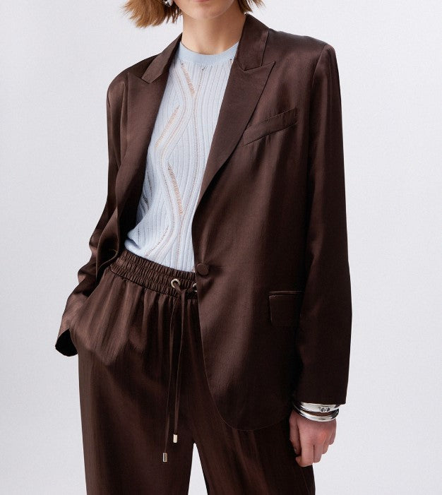 Liu Jo Crinkled Satin Belted Blazer Jacket