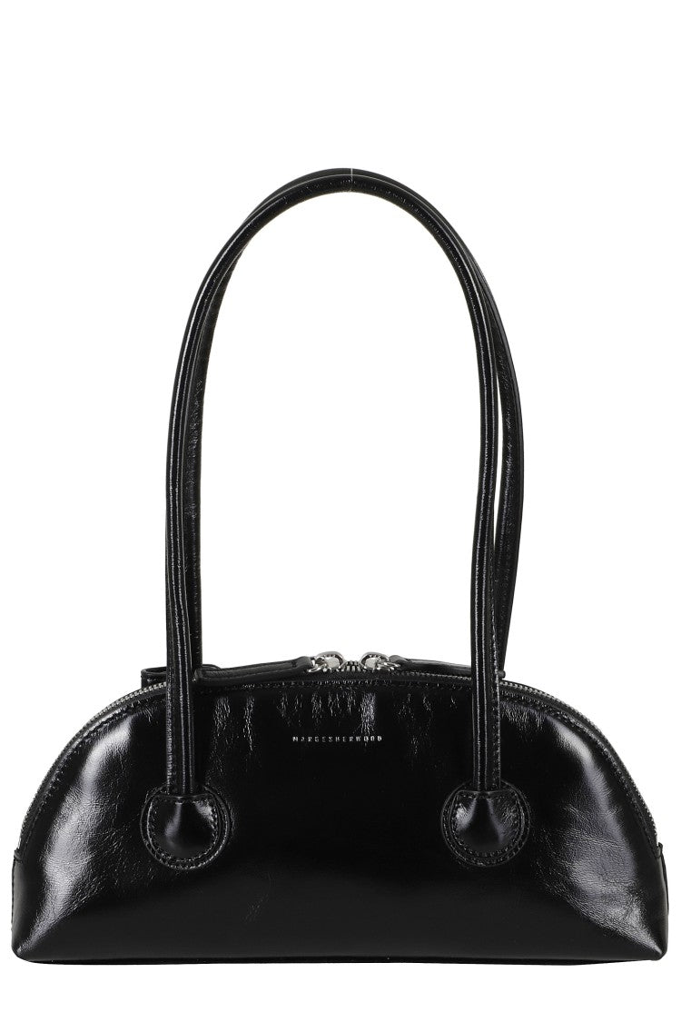 Margesherwood Black Bessette Embossed Logo Double Handle Leather Shoulder Bag