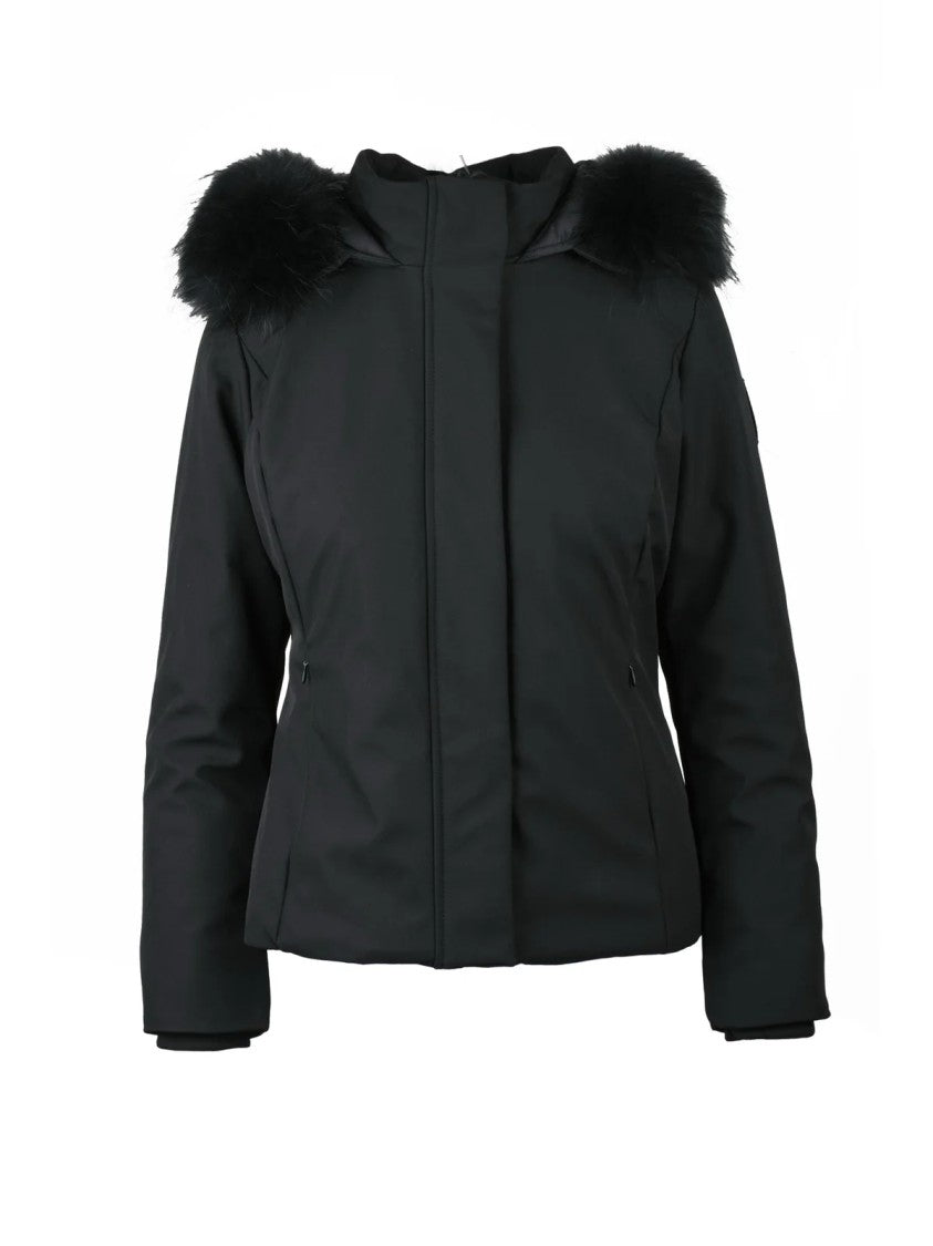 Bomboogie Padded Black Fitted Jacket With Removable Fur Inserts