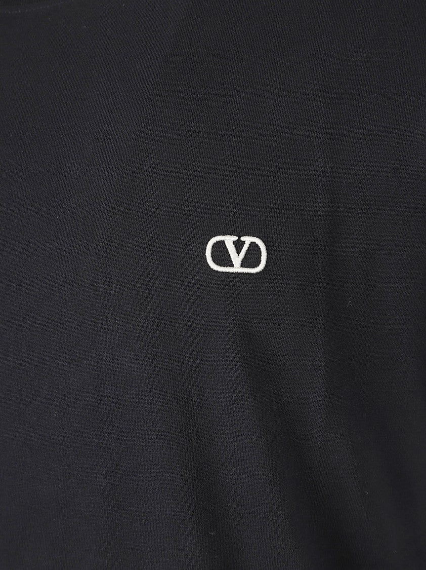 Valentino Garavani Black Cotton T-Shirt With Vlogo Signature Embroidery