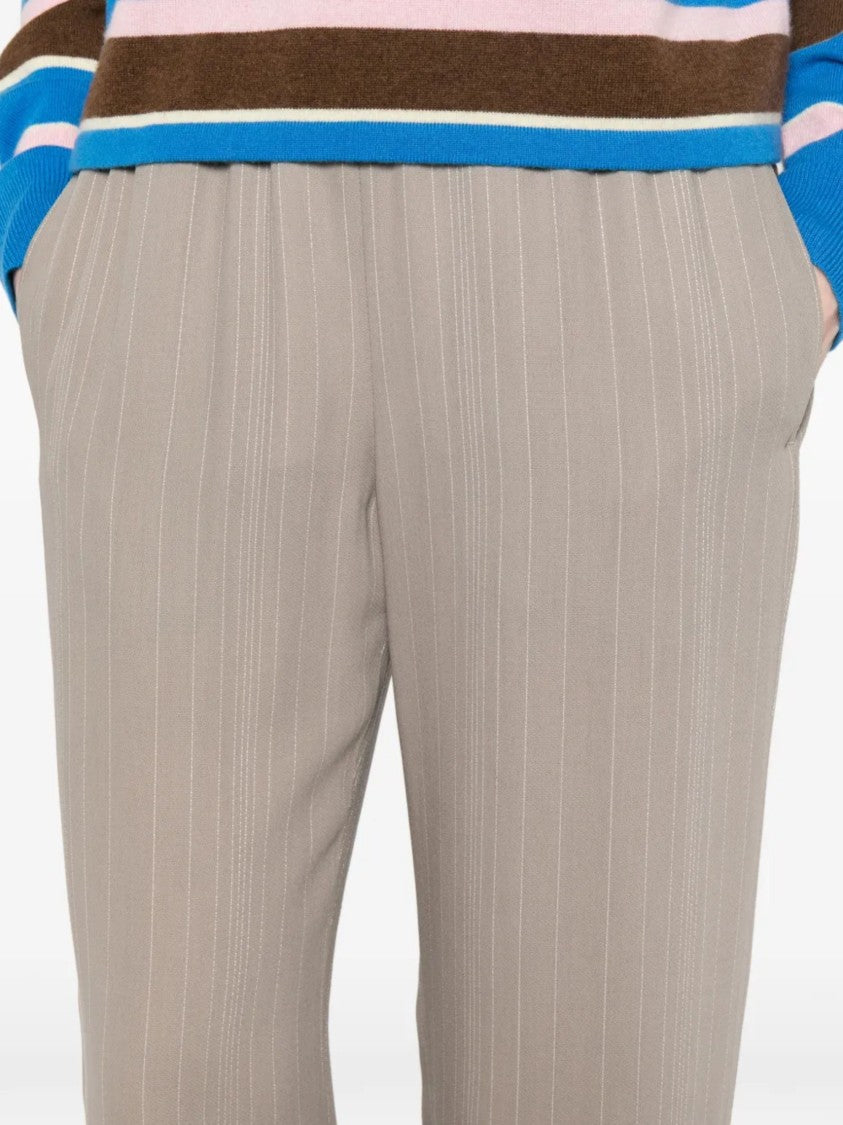 Golden Goose Beige Wool-Viscose Striped Pattern Wide-Leg Pants