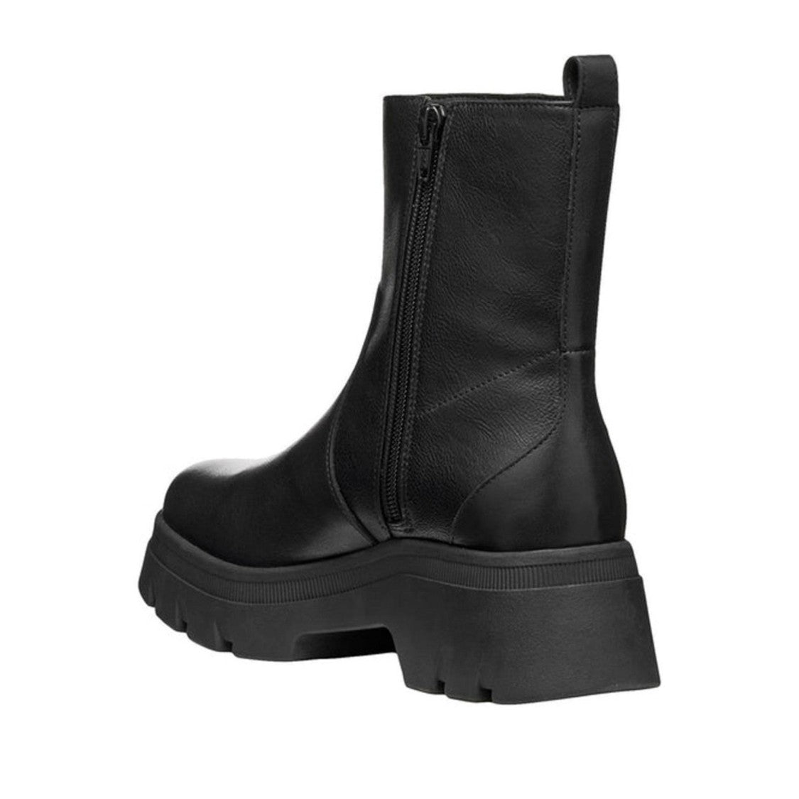 Geox Black Pluette Chunky Sole Side Zipper Leather Boots