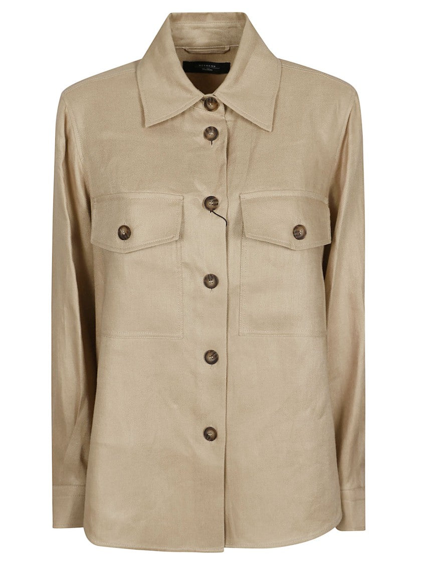 Max Mara Relaxed Fit Linen Jacket With Classic Collar And Flap Pockets