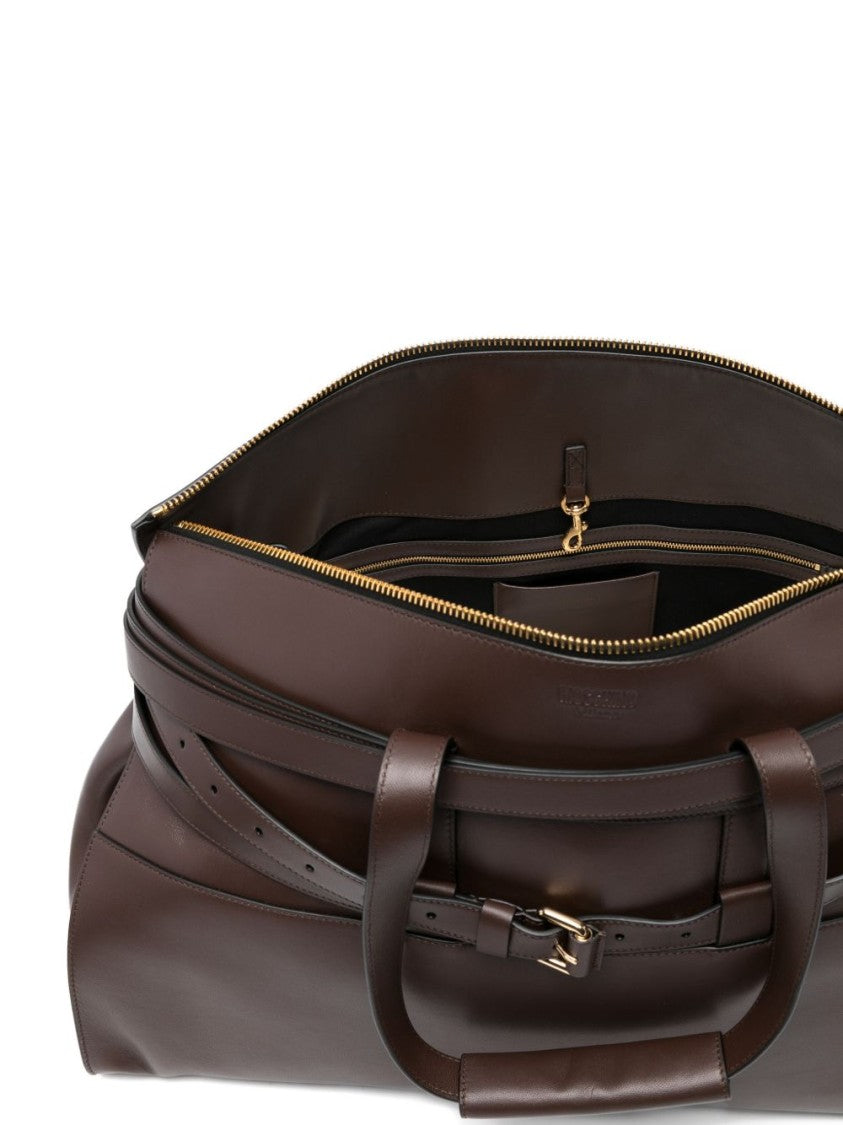 Moschino Structured Large Belt Detail Silk Bag