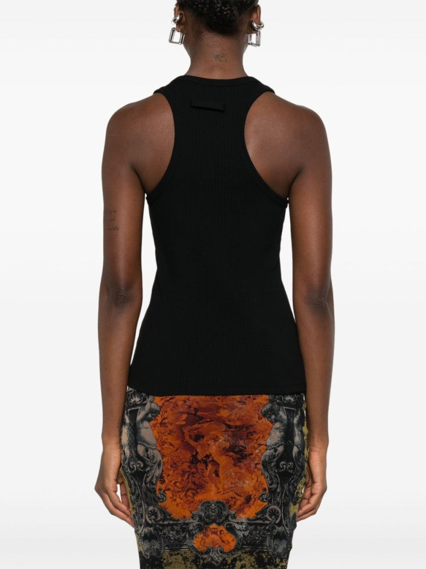 Jean Paul Gaultier Black Cut-Out Ribbed Crew Neck Top