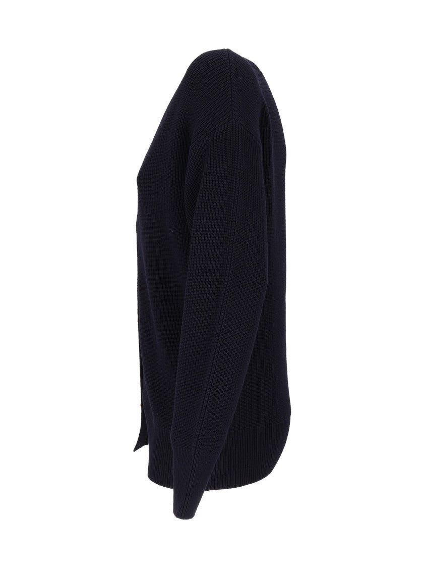 Elisabetta Franchi Ribbed Knit Cardigan With Deep V-Neckline