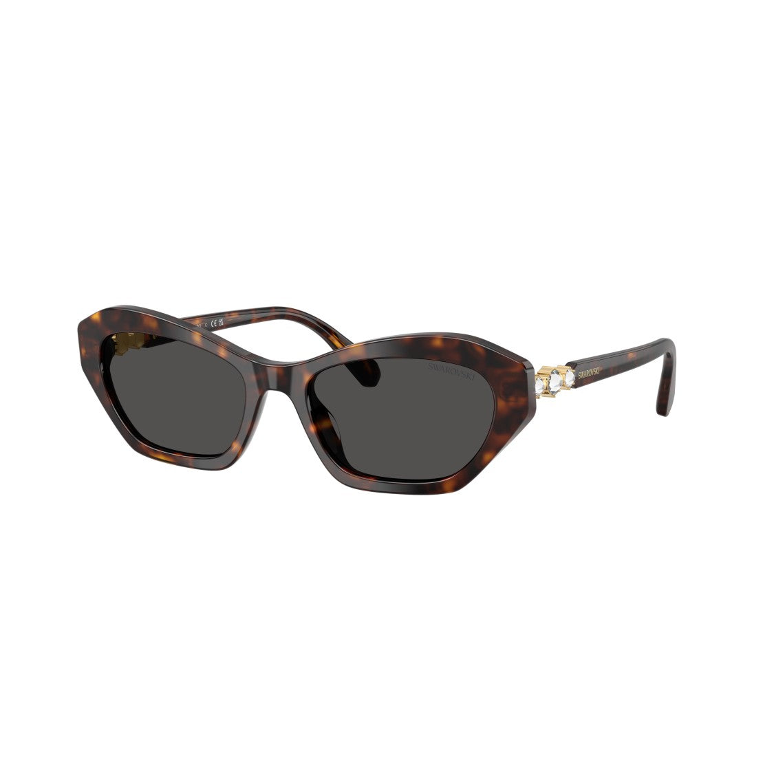 Swarovski 0Sk6048 Angular Tortoiseshell Sunglasses With Crystal Accents