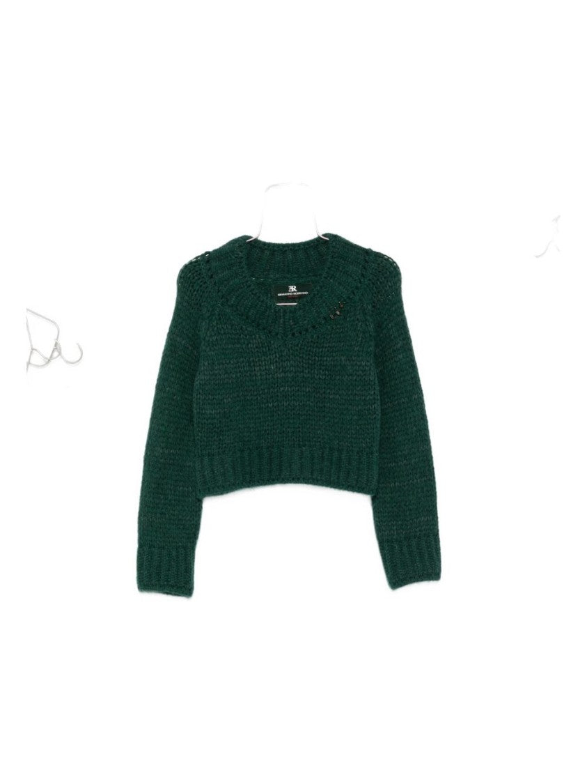 Ermanno Scervino Cropped Knit Sweater In Deep Green