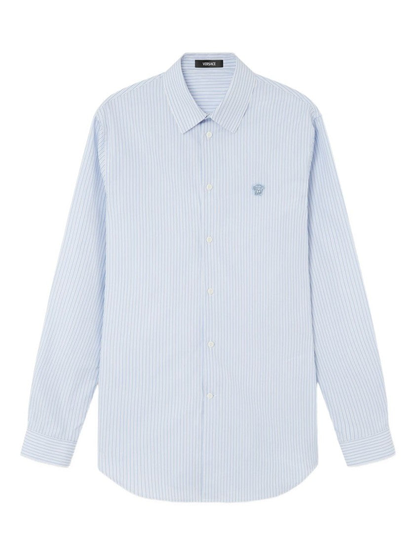 Versace Light Blue Striped Button-Down Shirt