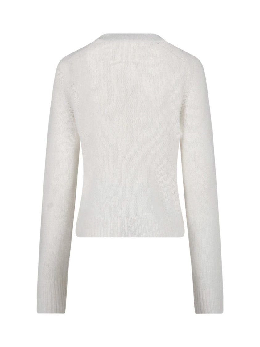 Lisa Yang White Cropped Fine Knit Sweater