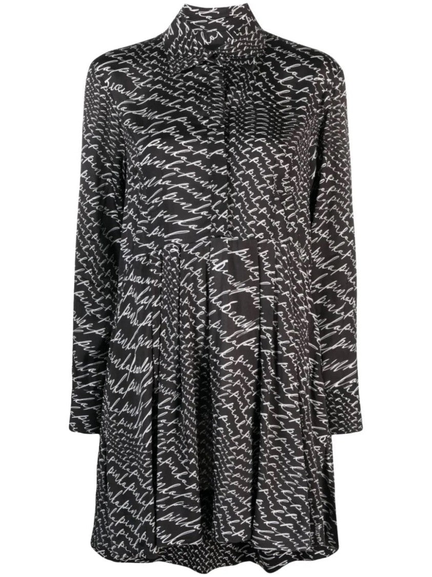 Pinko Artistic Print Black Twill Midi Dress