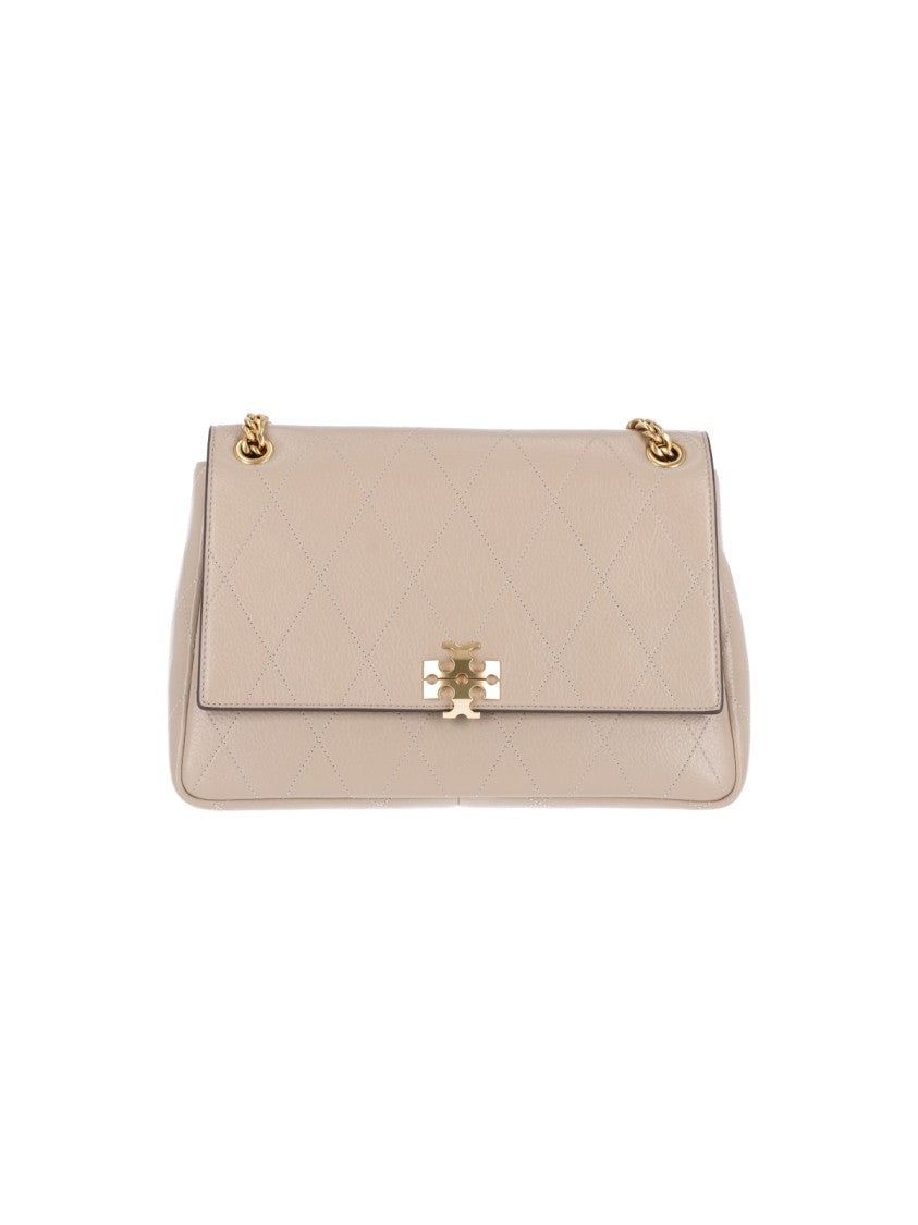 Tory Burch Grey Charlie Calfskin Leather Shoulder Bag