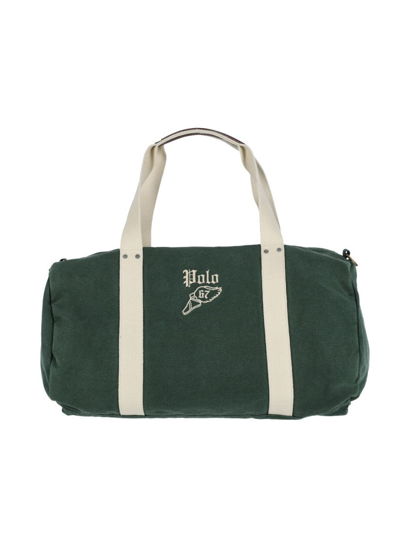 Polo Ralph Lauren Green Cotton Duffle Bag With Contrasting Handles