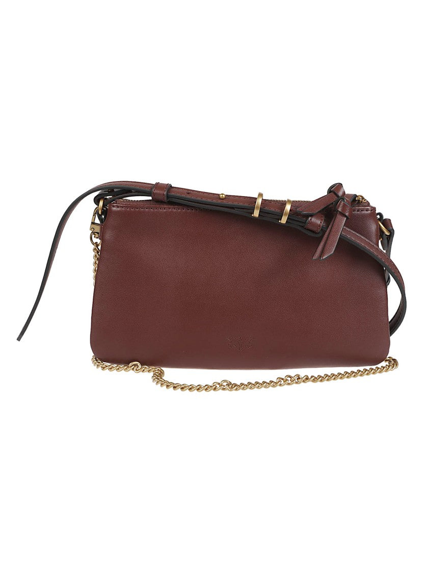 Pinko Double Mini Brown Calf Leather Shoulder Bag