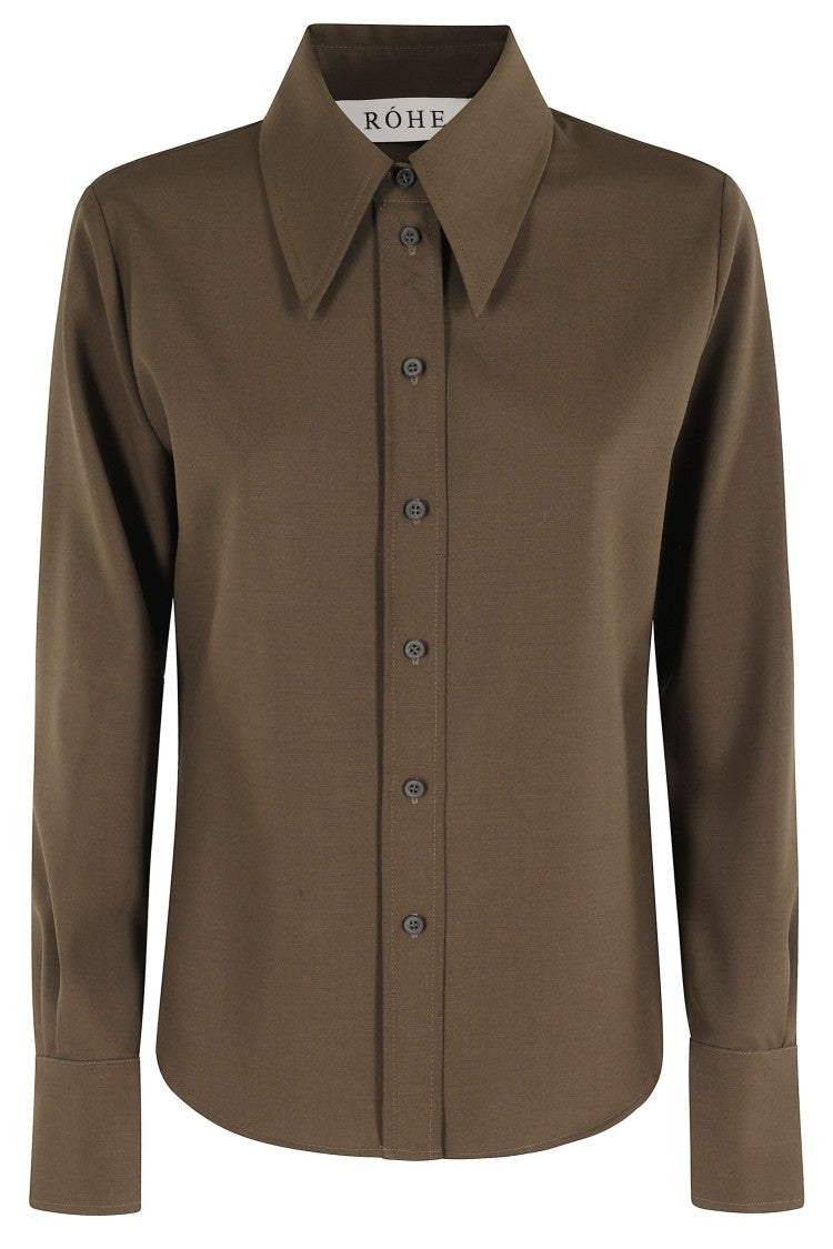 Róhe Forest Green Fitted Wool Shirt With Classic Collar