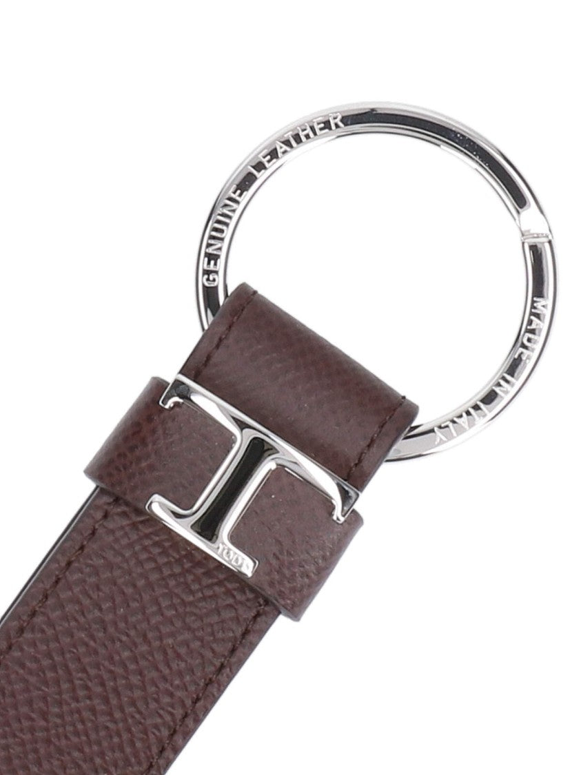 Tod's Brown Leather Keychain With Snake Print