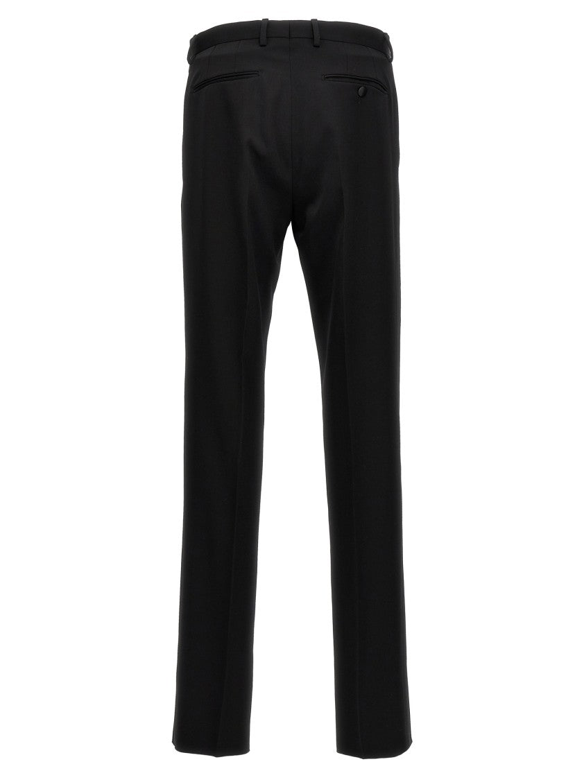 Lanvin Tailored Black Wool Tuxedo Pants With Satin Side Bands