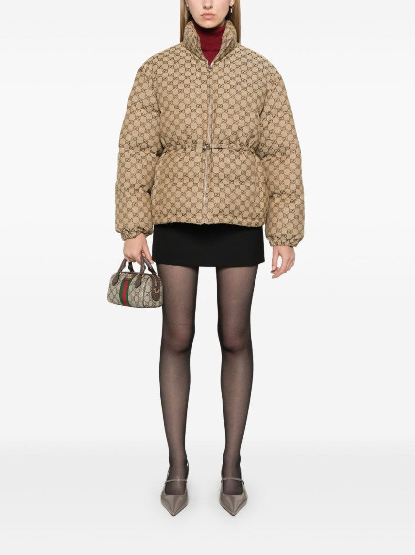 Gucci Beige Quilted Gg Pattern Slim Belt Coat