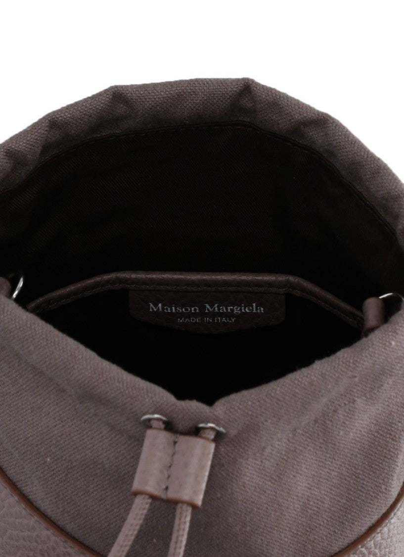 Maison Margiela Rosy Grey Leather Bucket Bag With Contrast Logo Tab