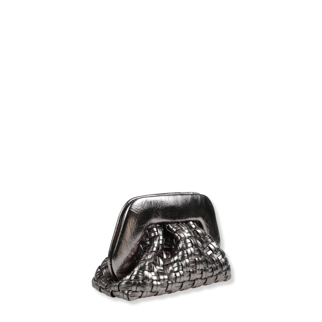 Themoirè Micro-Woven Laminated Handbag With Dark Silver Finish
