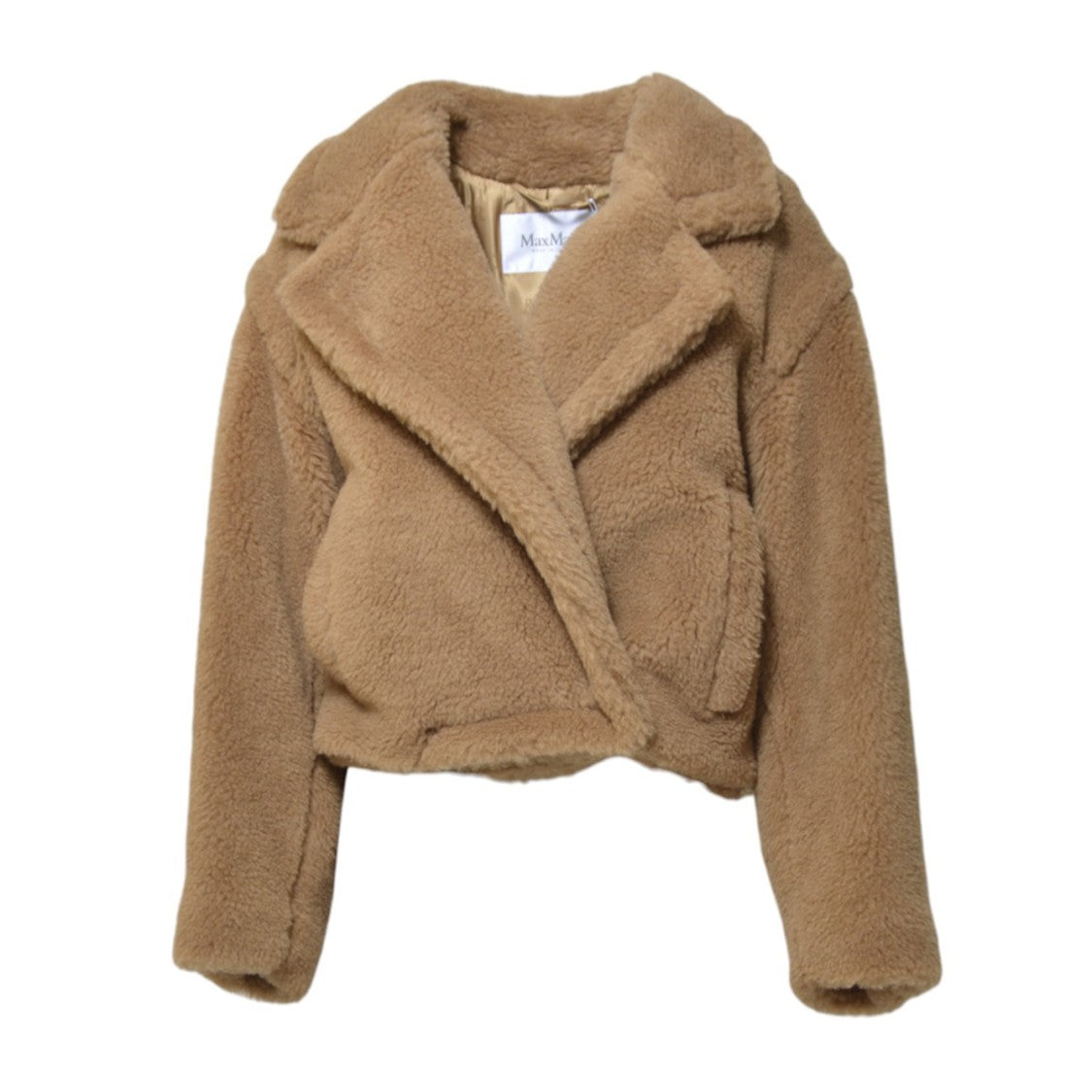 Max Mara Cropped Teddy Jacket In Camel Plush Fabric