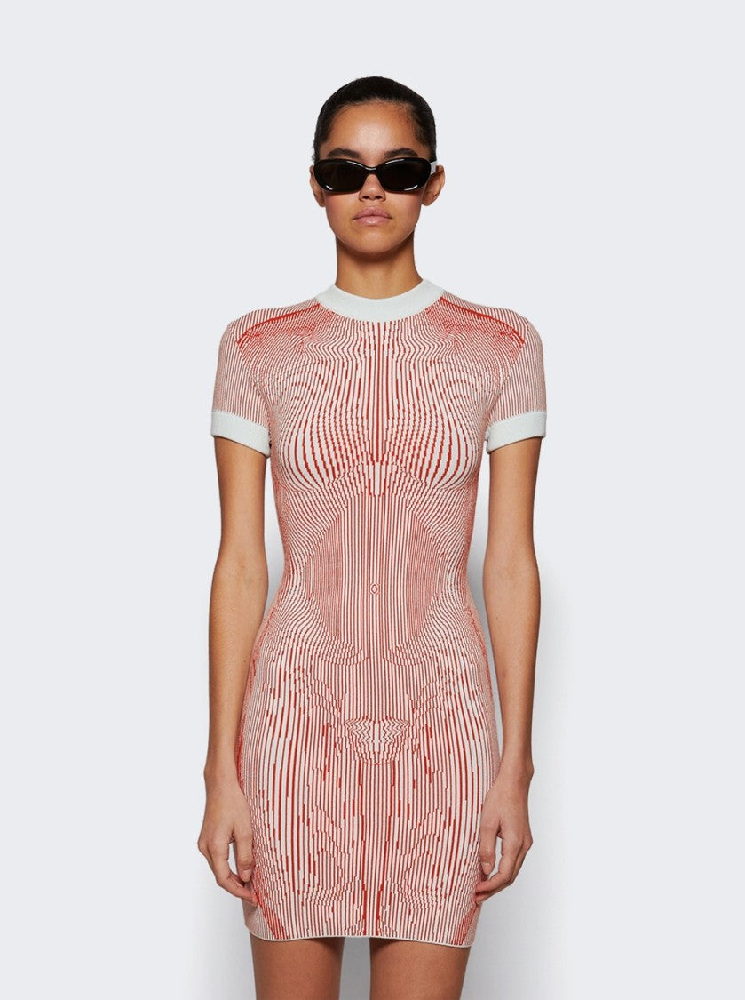 Jean Paul Gaultier Morphing Pinstripes Jacquard Short Dress Mint And Orange