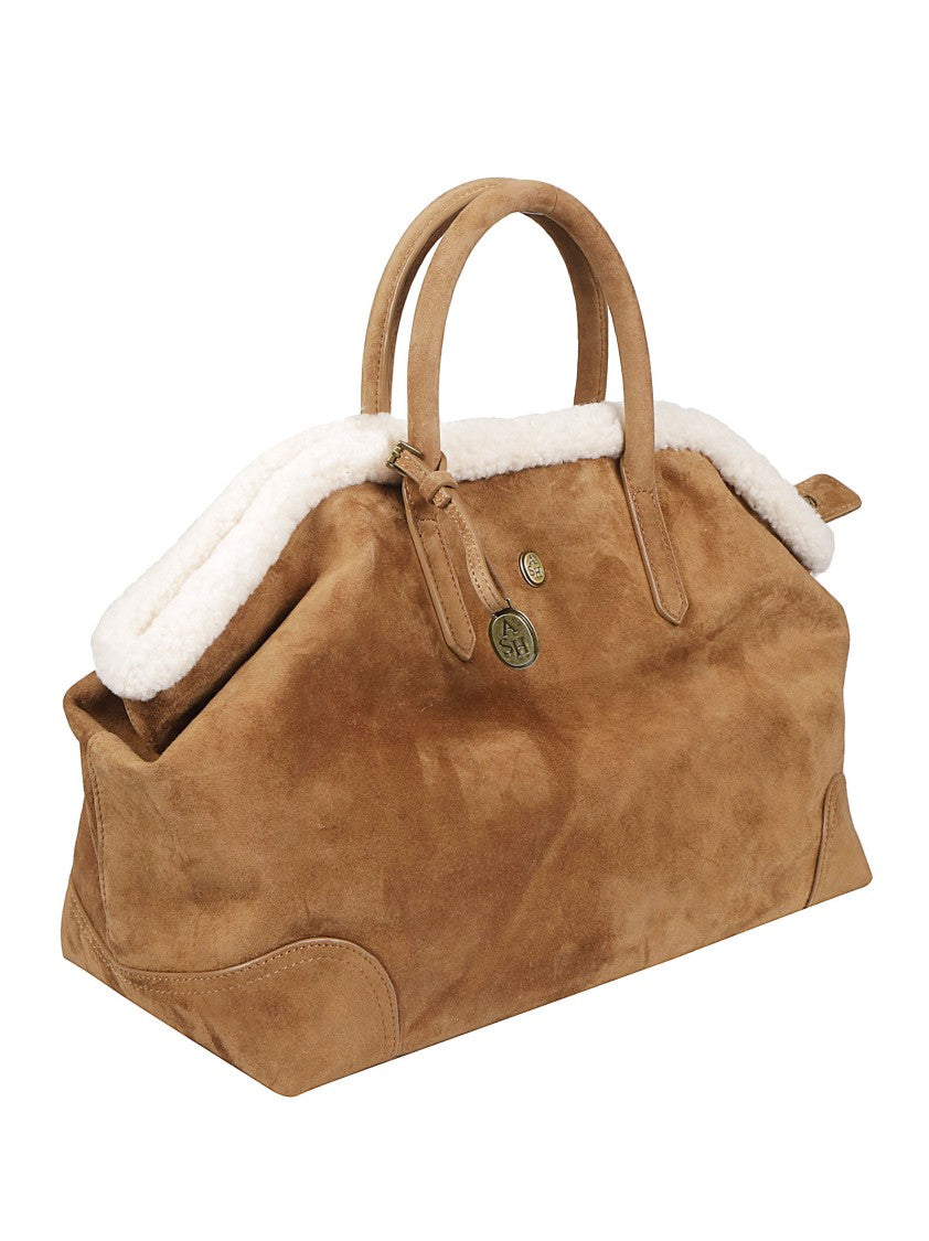 Ash Brown Jacqueline Plush Shearling Trimmed Tote Bag