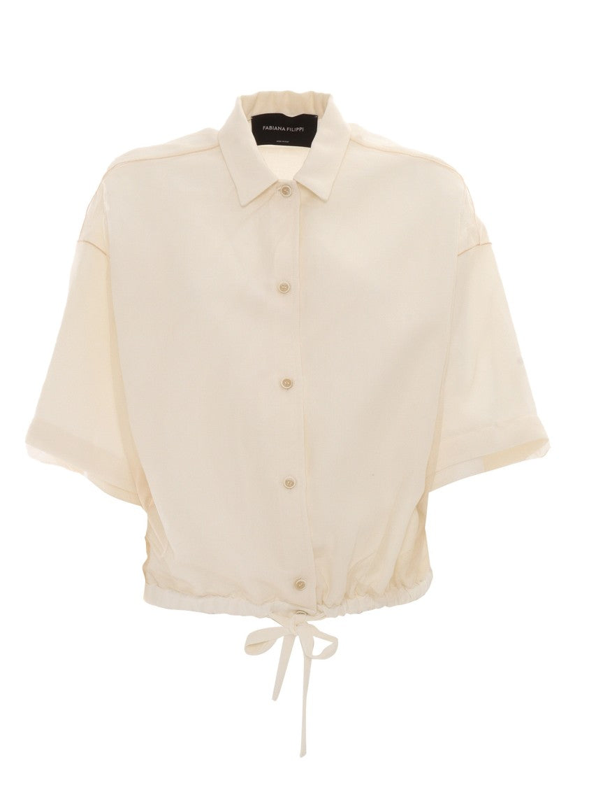 Fabiana Filippi Viscose Linen Short Sleeve Shirt With Bottom Drawsting