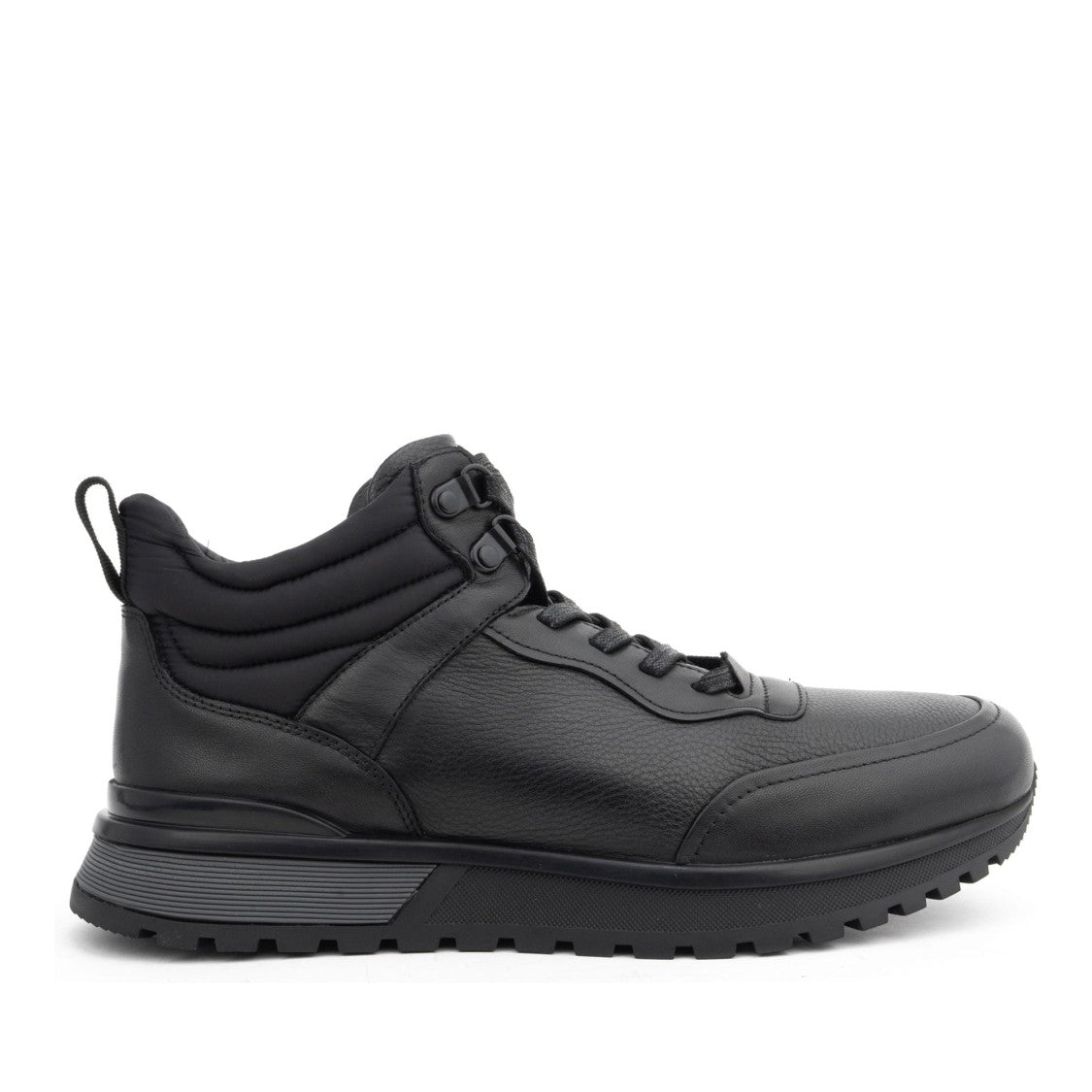 La Conte Paris Black Textured Lace-Up Leather Ankle Boots