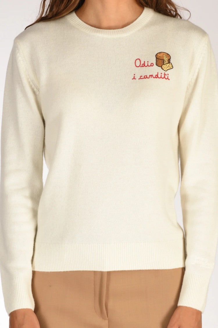 Mc2 Saint Barth Off-White Sweater With Playful Embroidery