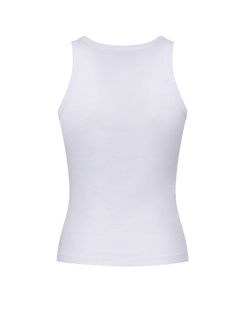 Christina Crawford White Heart Embroidered Cotton Tank Top