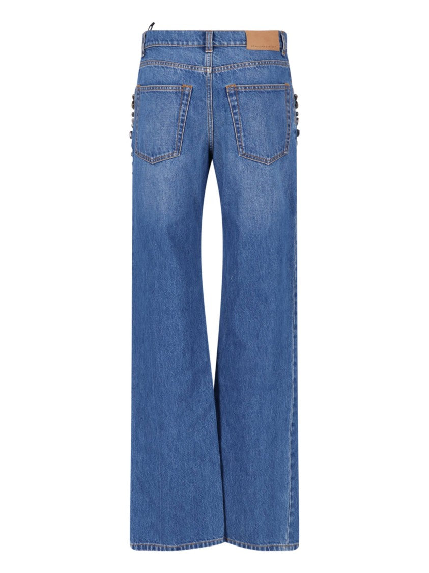 Stella Mccartney Blue High-Waisted Crystal Straight-Leg Jeans