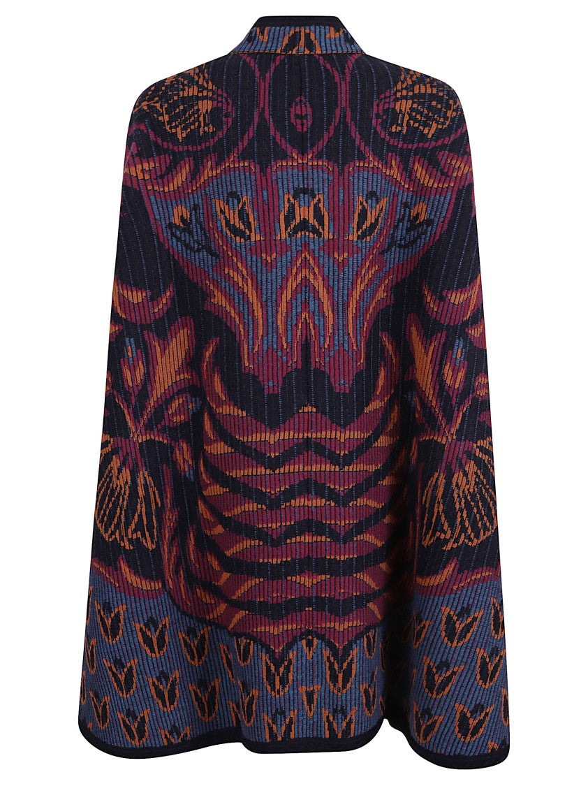 Etro Multicolored Floral Jacquard Wool Blend Cape