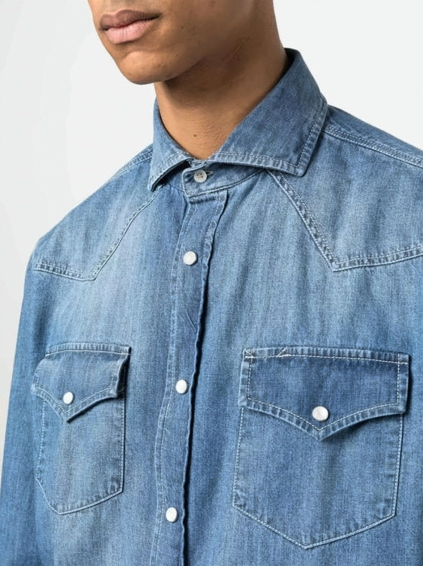 Brunello Cucinelli Lightweight Denim Shirt With Classic Collar And Relaxed Fit