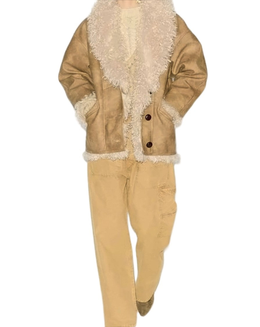 Isabel Marant Boxy Short Coat With Plush Shearling Collar
