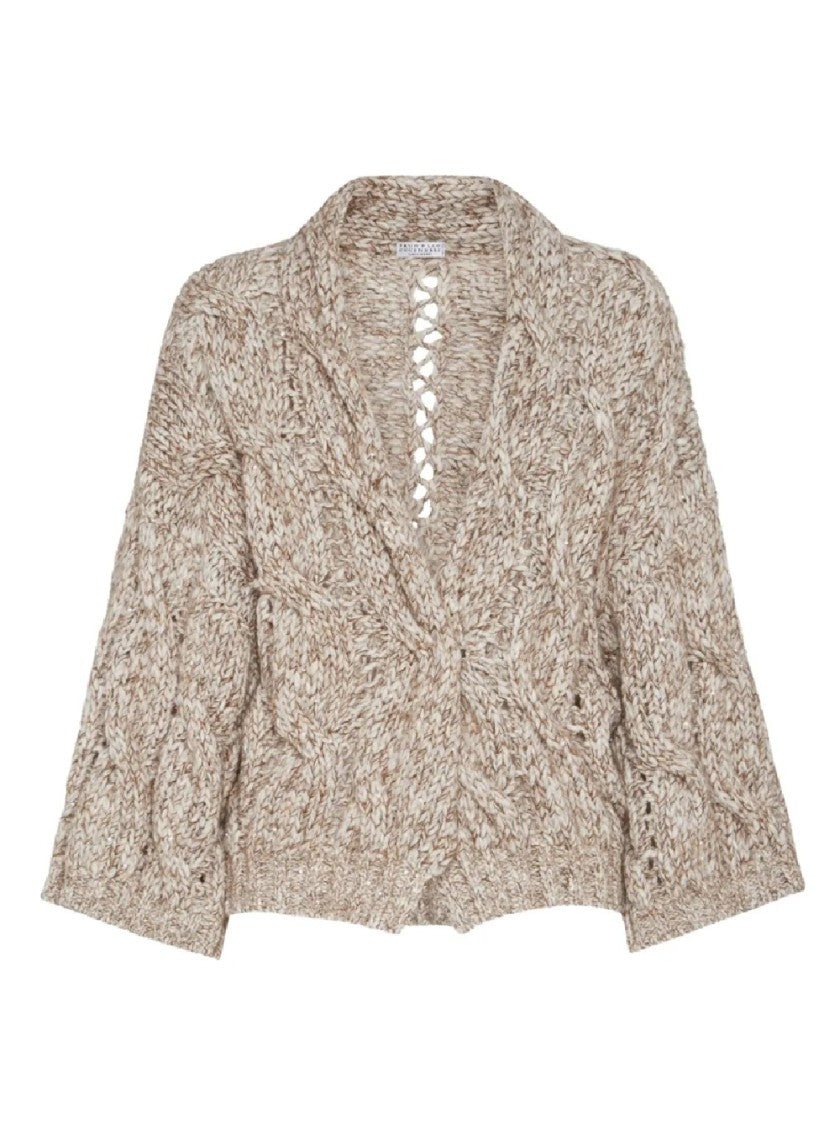 Brunello Cucinelli Cropped Chunky Knit Cardigan With Textured Cable Pattern