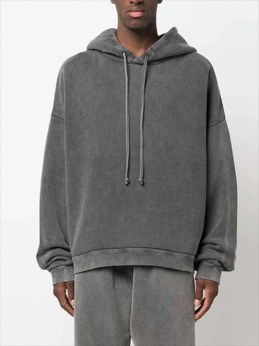 Acne Studios Oversized Drawstring Hoodie With Washed Texture And Subtle Logo Patch