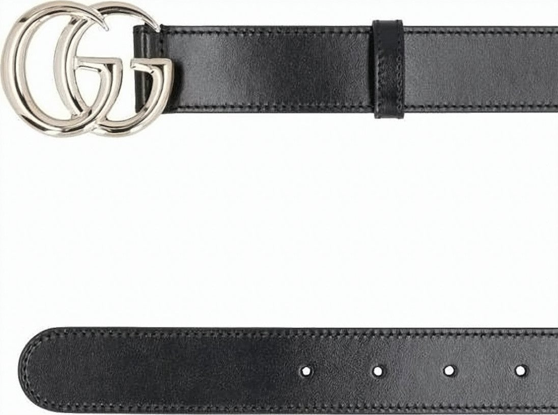 Gucci Black Leather Belt With Gold-Tone Double G Buckle
