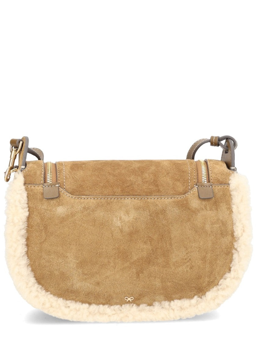 Anya Hindmarch Neutrals Vere Suede Shearling Handbag