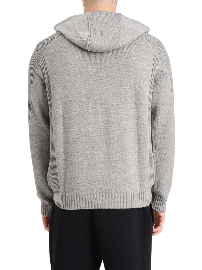 Armani Exchange Taupe Hooded Knit Virgin Wool-Blend Sweatshirt