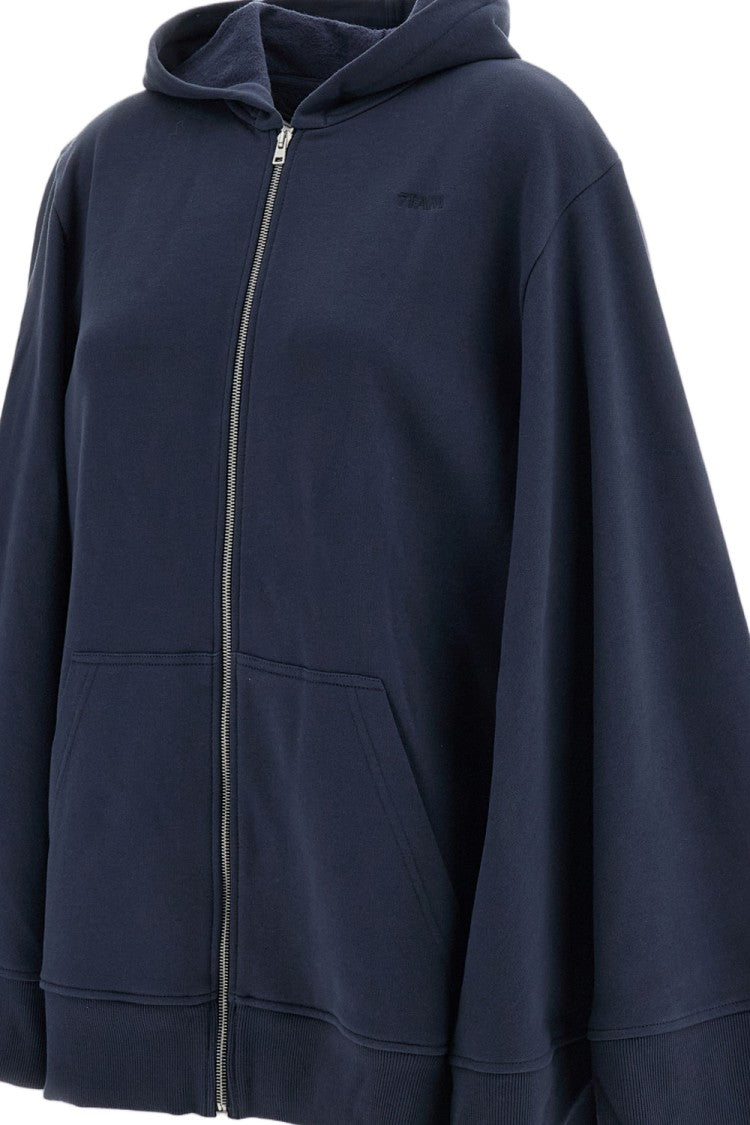 7 For All Mankind Blue Brushed Cotton Zip-Up Oversized Hoodie