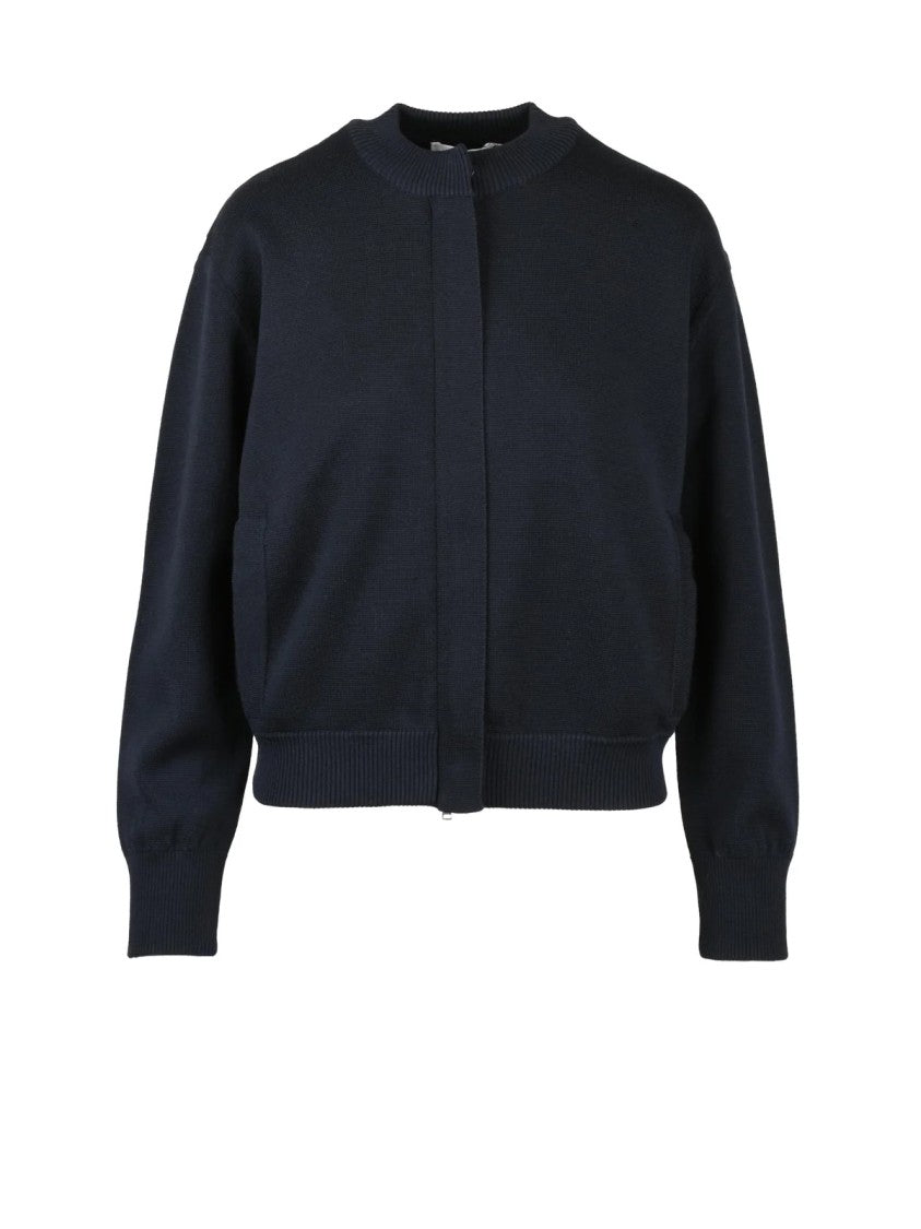 Max Mara Blue Virgin Wool Zip Cardigan