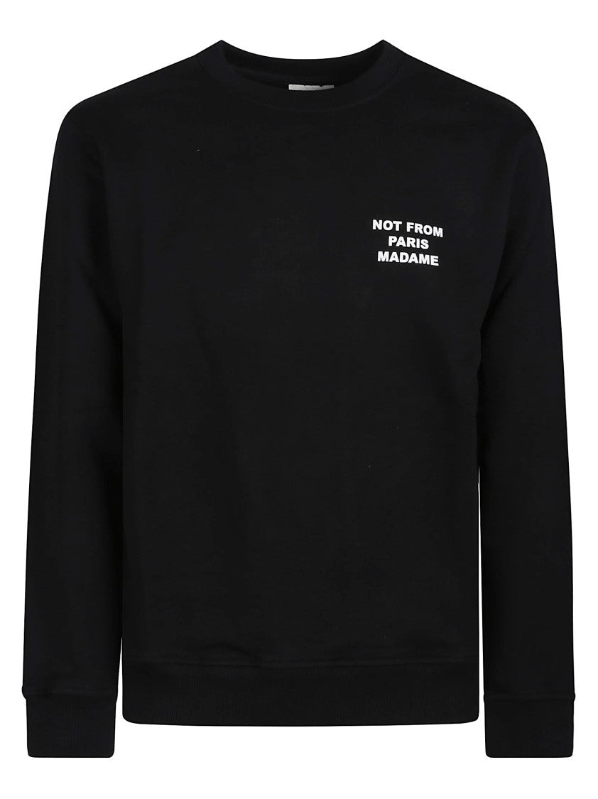 Drôle De Monsieur Black Crew Slogan Cotton Sweatshirt