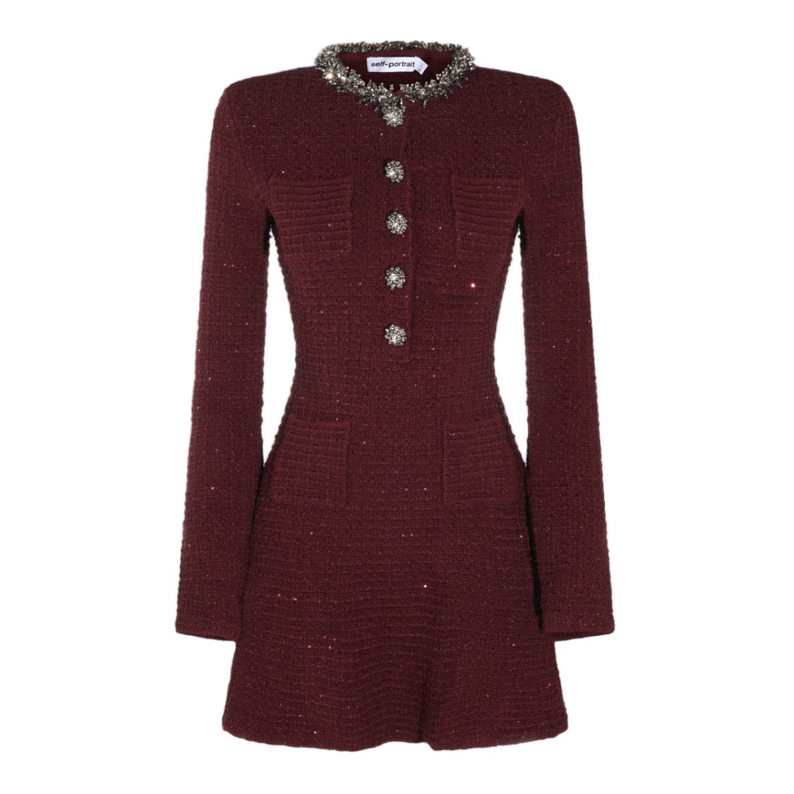 Self-Portrait Textured Burgundy Silver Embellished Dress