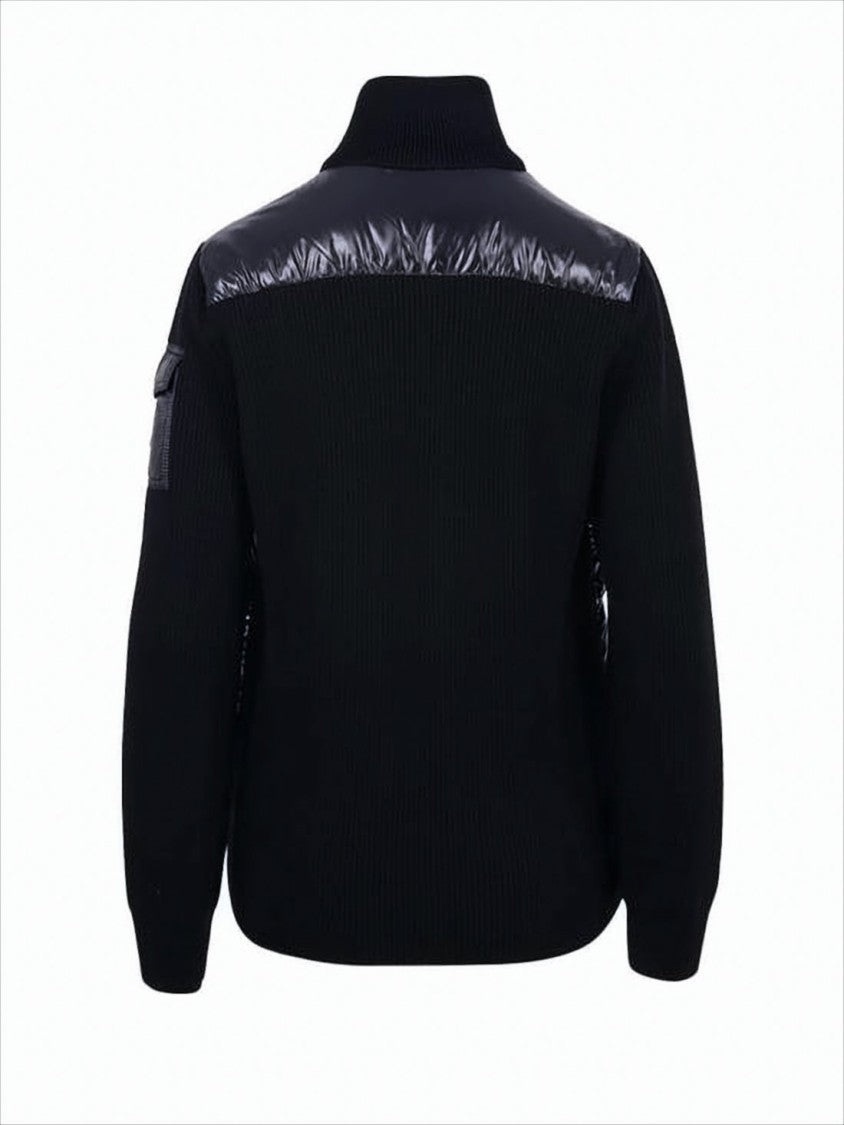 Moncler Quilted Down Coat With Textured Knit Sleeves