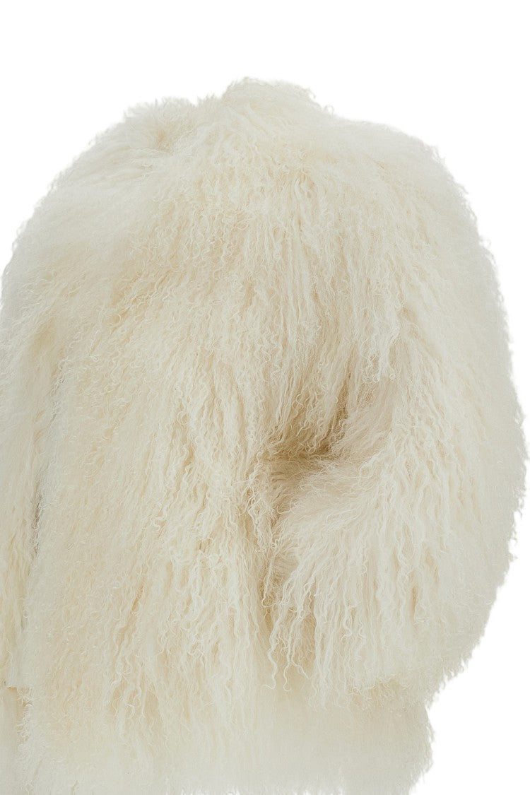 Martha Louis Ivory White Mongolian Fur Jacket With Concealed Fastening