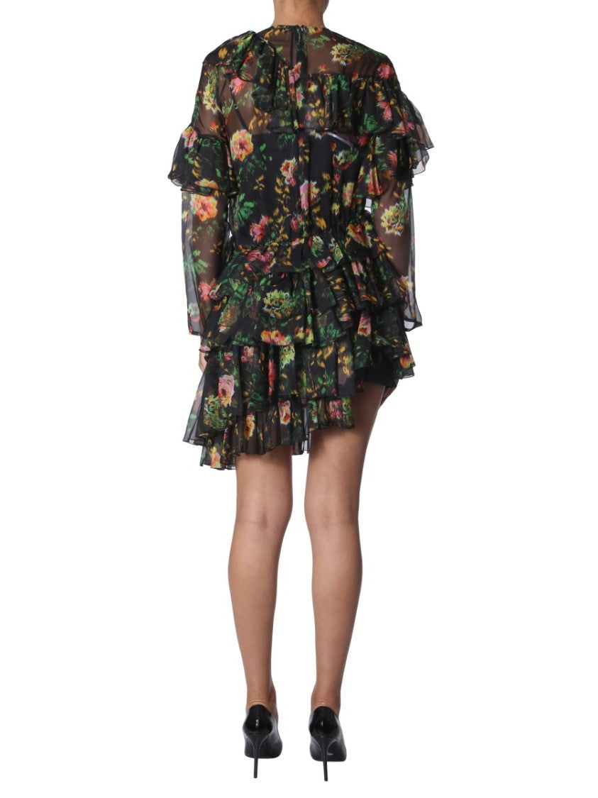 Msgm Asymmetrical Layered Ruffled Mini Dress